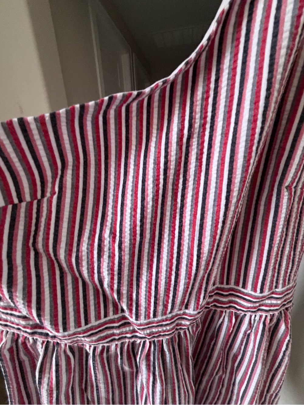 LOFT Red and White One-Shoulder Summer Striped Mini Dress - Picture 3 of 6